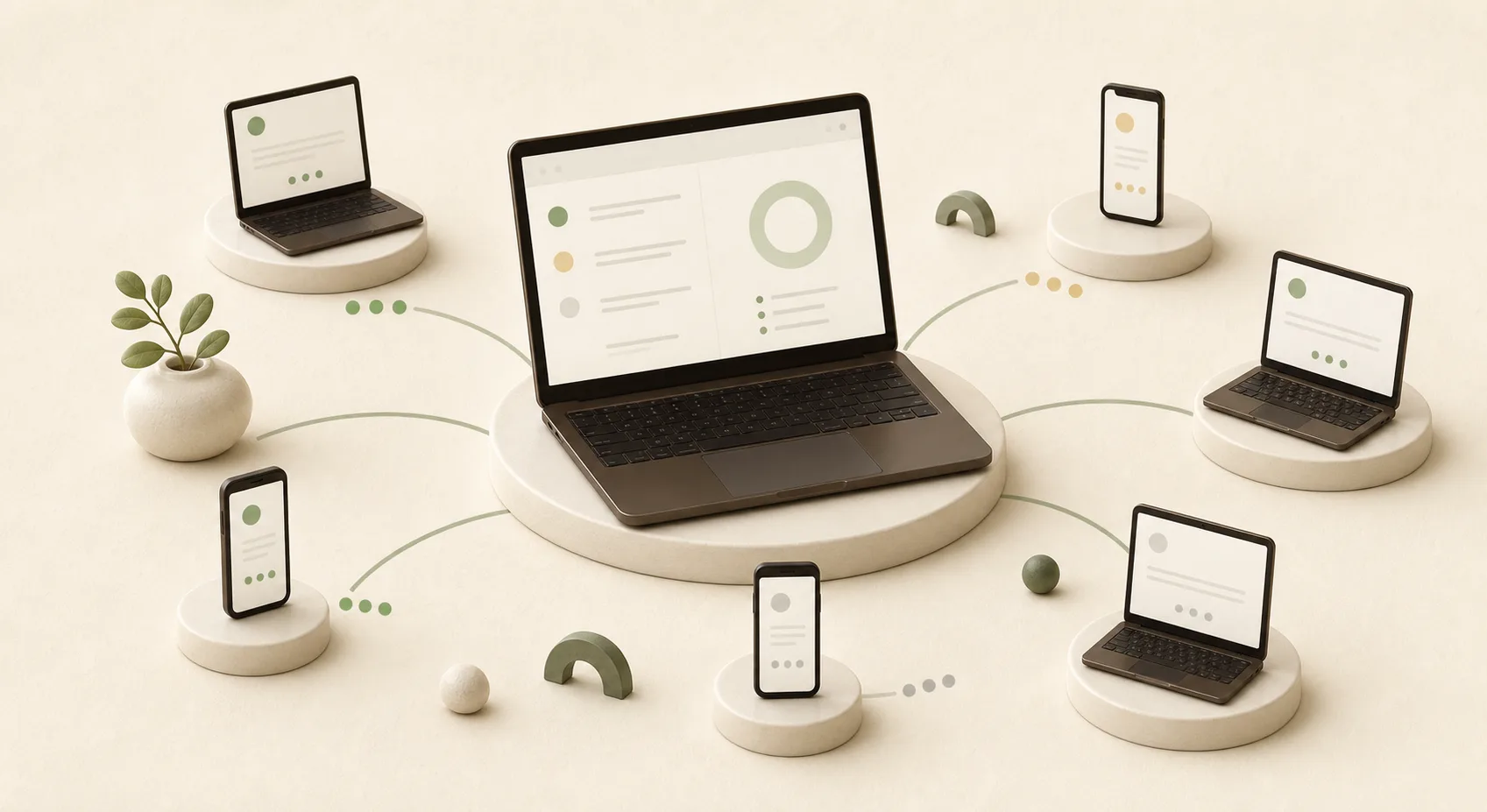 Illustration of one teacher computer securely coordinating student devices