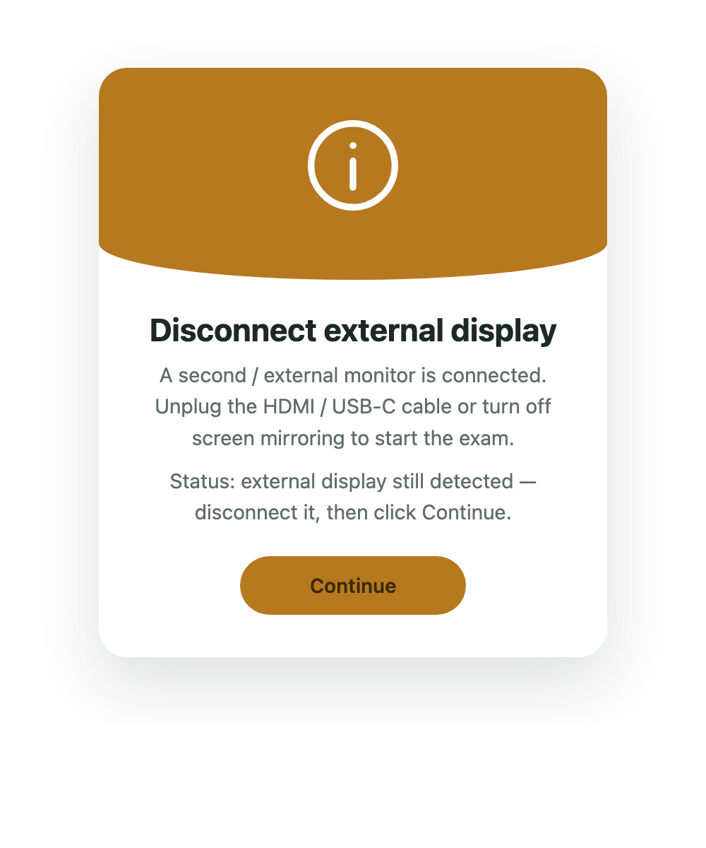 External display gate shown when a second monitor is detected