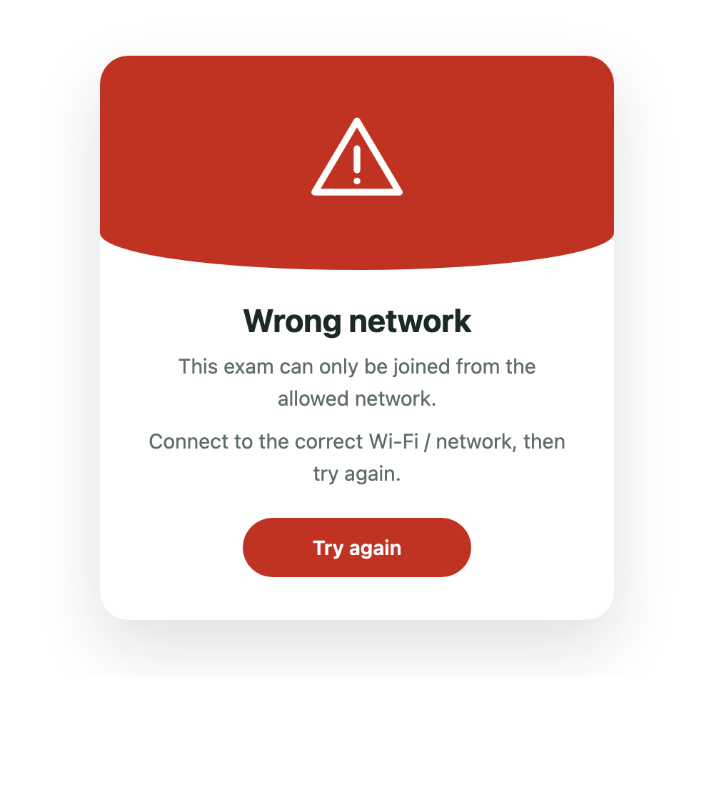 Wrong network screen for a device outside the allowed network