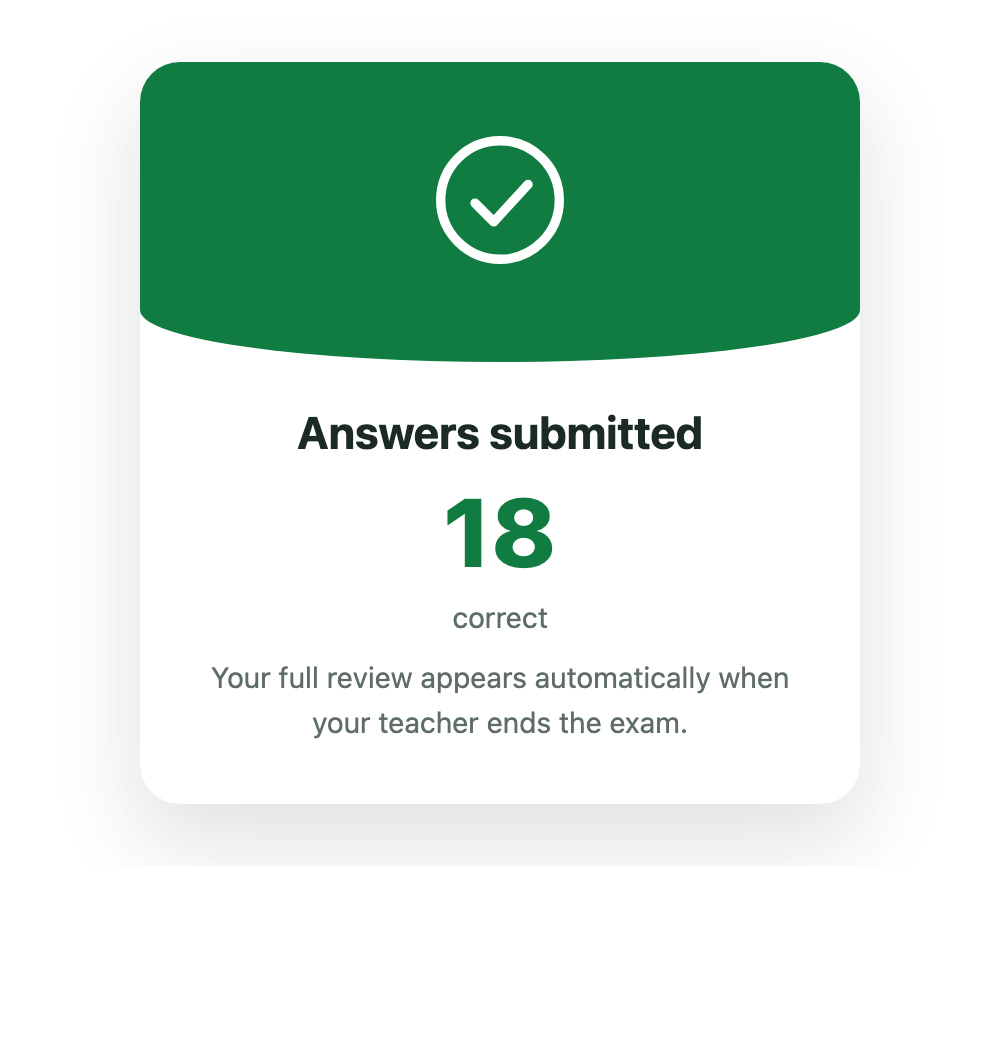 Answers submitted screen showing the number of correct answers